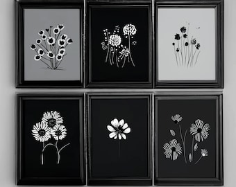 Minimalist Black and White Floral Digital Download