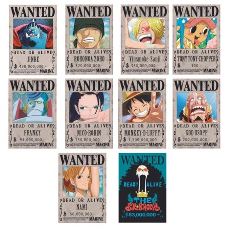 One Piece Straw Hat Pirates Crew Wanted Posters HIGH QUALITY Etsy