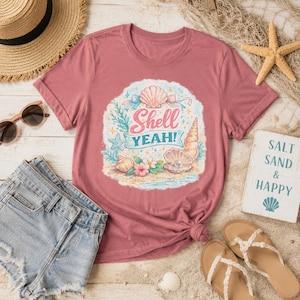 Shell Ja! T-shirt | Illustratie zeeschelpstrand, zomershirt kust