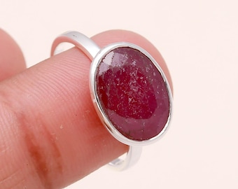Naturlig rå rubinring: Sterlingsilver, äkta röd rubin