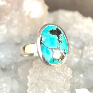 Turquoise Sterling Silver Ring | Natural Blue Turquoise | December Birthstone | Oval Cut Stone | Handcrafted Jewelry | Minimalist Women Ring