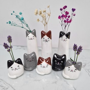 Handmade Miniature Cat Vase, Mini Bud Vase, Clay Whiskers Holder, Cat Lover Gifts
