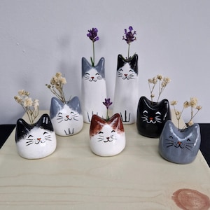 Handmade Miniature Cat Vase, Initial Bud Vase Whiskers Holder. Cat Lover Gifts