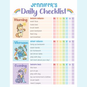Unicorn Chore Chart, Editable PDF Weekly Kids Planner