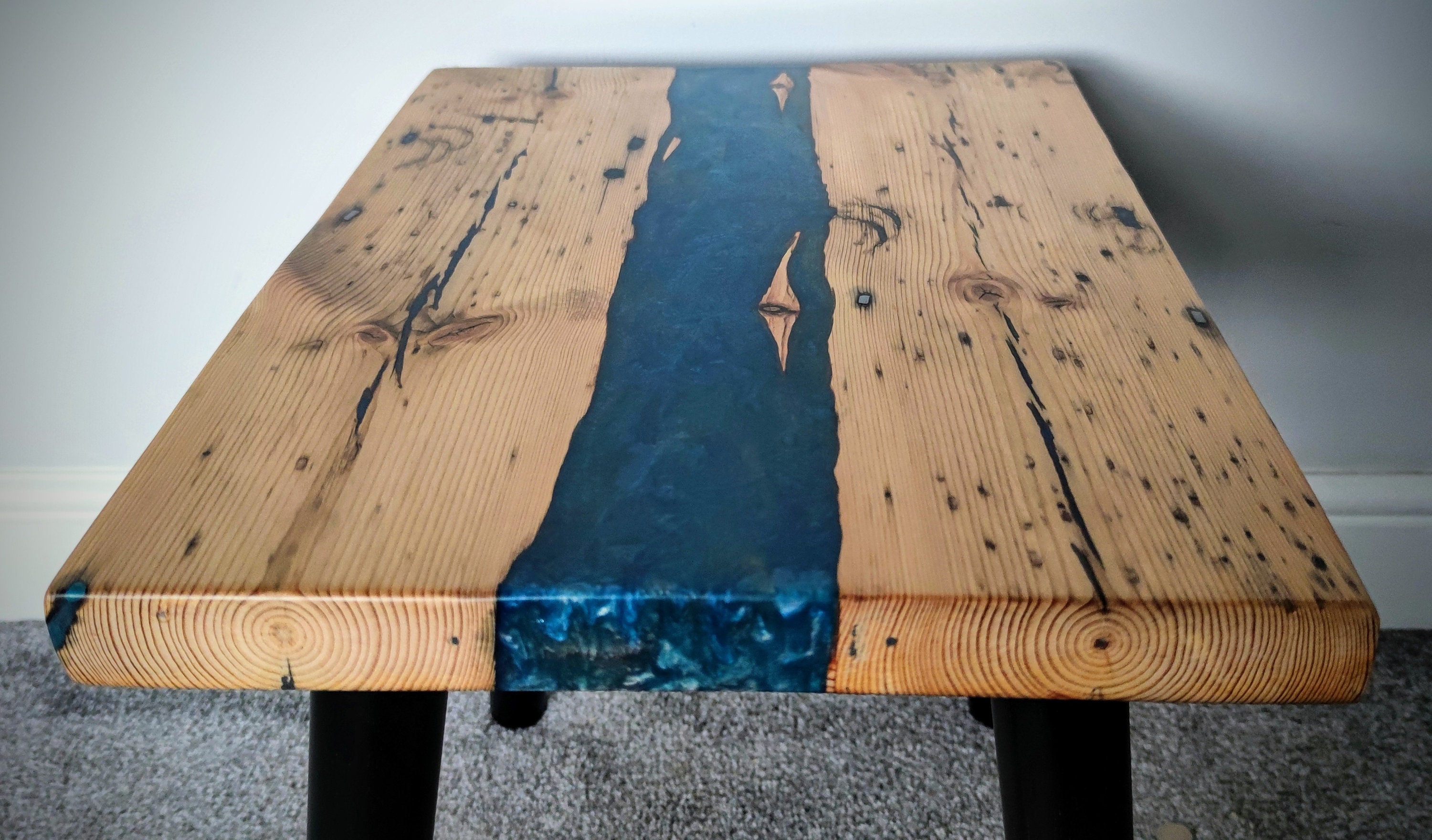 Rusty Nails Handmade Blue Epoxy Resin River Side Table Etsy