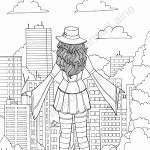 Stadt Scape druckbare Färbung Seite. Stevie Nicks inspiriert. Erwachsenen-Farbseite. Sofortiger Download.