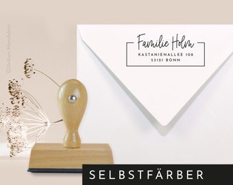 Selbstfärbender Adressstempel personalisiert für Familien, Holzstempel mit Schreibschrift / Handschrift / Kalligraphie