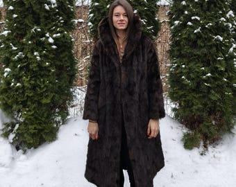 Abrigo vintage de piel de visón para mujer | Piel de visón natural auténtica | Abrigo de piel auténtica de lujo | Chaqueta de piel extragrande | Talla XL XXL