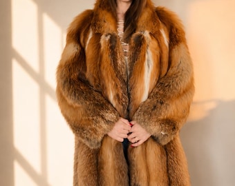 Women's coat made of natural flame fox fur, red fox coat, natural fur, real, vintage, warm winter coat, exclusive