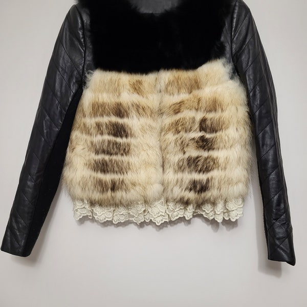 Skórzana kurtka damska z lisem rozmiar XS S women's naturalnej leather jacket fox fur