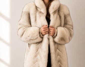 Vintage blauer Fuchspelzmantel für Damen, luxuriöser Stil im Mafia-Look, Echtpelzjacke, Winter, Oversize, selten