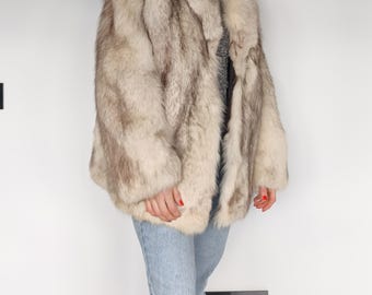 Blue Fox Fur Coat, Genuine Natural Fur, Luxury Women's Winter Jacket, Vintage Blue Fox Fur, Warm Real Fur Outerwear