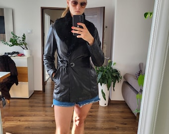 Ochnik black coat made of genuine leather size S/M black with fur