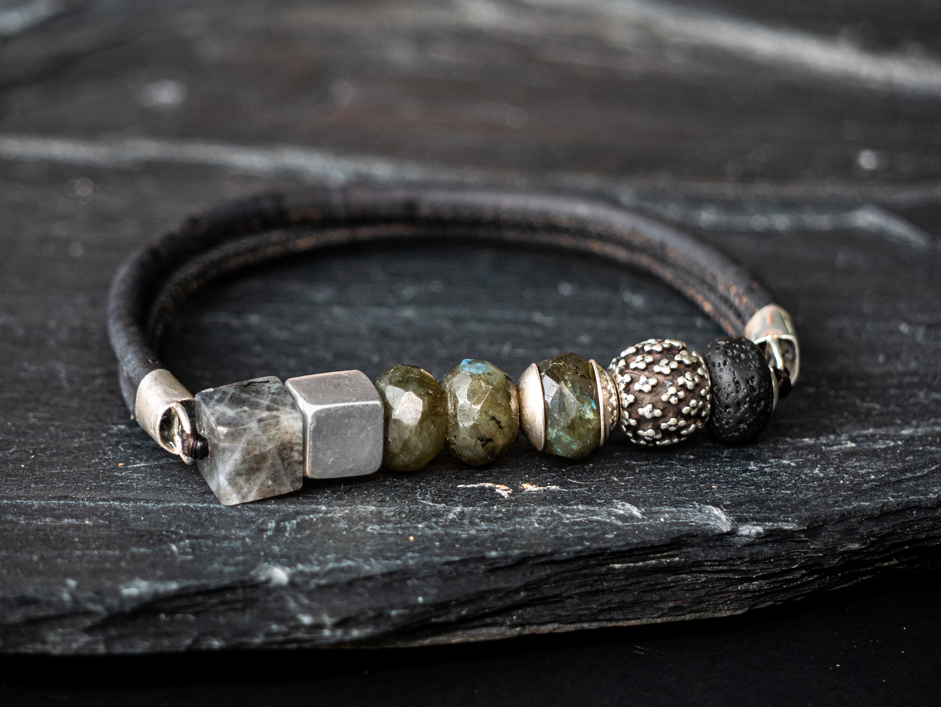 Sterling silver cork bracelet with labradorite/ Women's Etsy