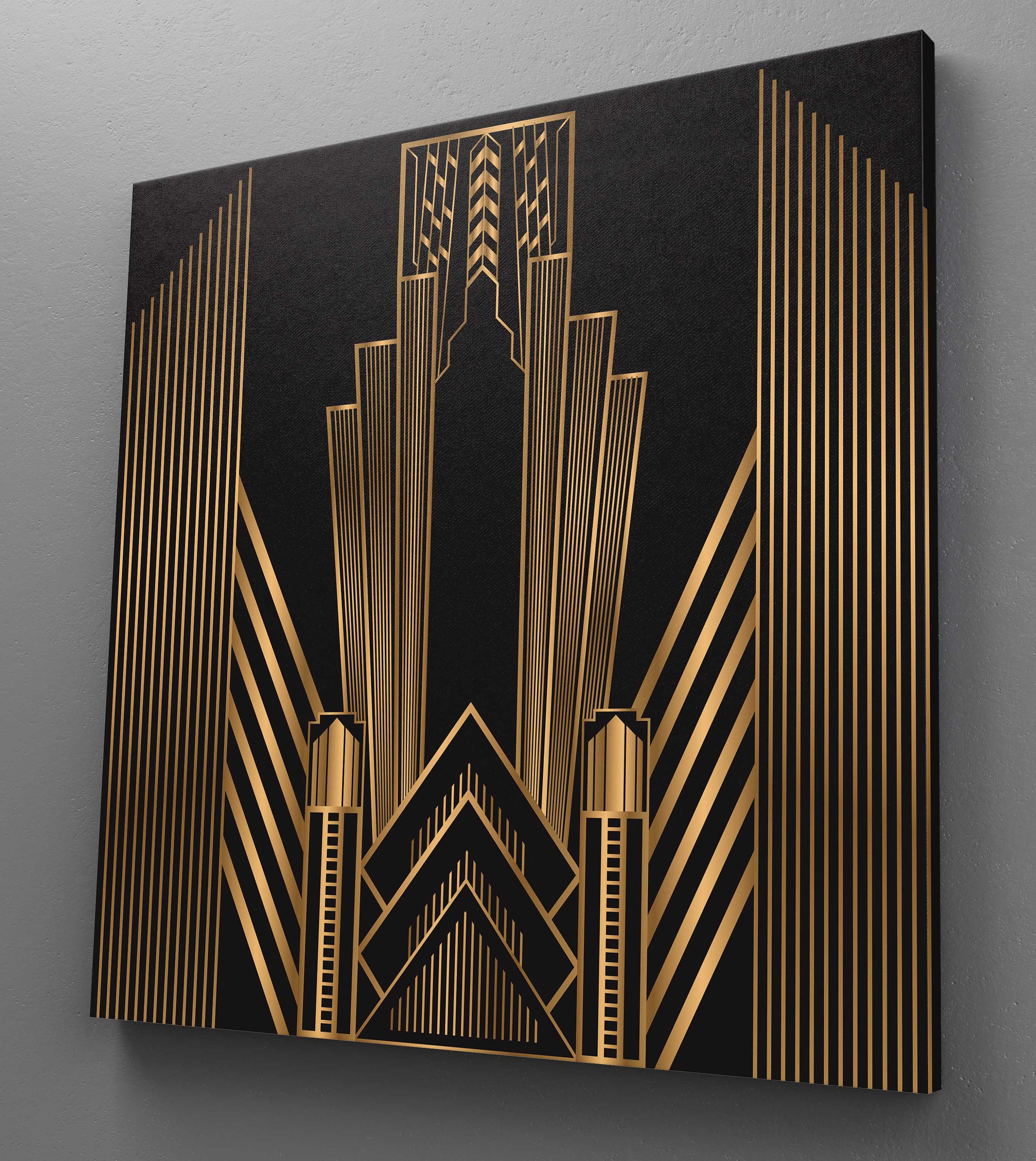 Golden Contemporary Home Decor Art Deco Canvas Wall Art Etsy
