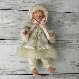 PORCELAIN FACE DOLL Vintage Christmas ornament