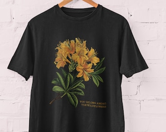 Among Wildflowers Tee, botanical shirt, vintage style, flower t-shirt, women's graphic tee,  cottagecore shirt