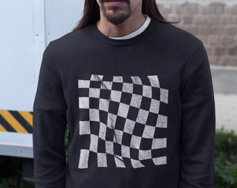 Checkered Crewneck Sweatshirt, Checkered Shirt, unisex sweatshirt, checkered flag, punk sweatshirt, Punk Gift