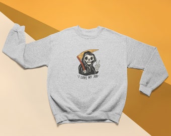 Spooky Sweatshirt, Cute Grim Reaper, Halloween Sweatshirt, Dark Humor Shirt, Dark Sweatshirt, Fall Sweatshirt, skeleton Halloween shirt
