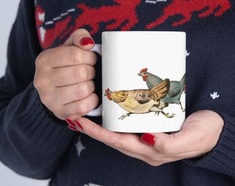 Vintage Chicken Mug, Funny Chicken Coffee Cup, Farmhouse Mug, Chicken Lover Gift, Country Kitchen Mug, Farm Animal Gift