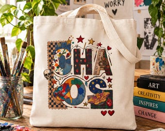 CHAOS Tote Bag, Art Teacher Gift, Artist Tote Bag, Art Teacher Tote, Creative Tote, Art Student Gift, Canvas Tote Bag