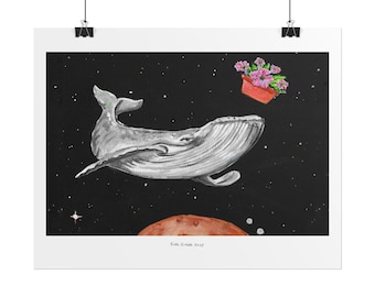 Whale in Space Rolled Poster | Floral Planter Astronaut Art