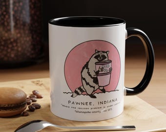 Pawnee Raccoon Coffee Mug, Wamapoke County Mug, Parks and Rec Inspired Coffee Mug, Raccoon Mug, Funny TV Fan Gift, Pawnee Mug, Leslie Knope
