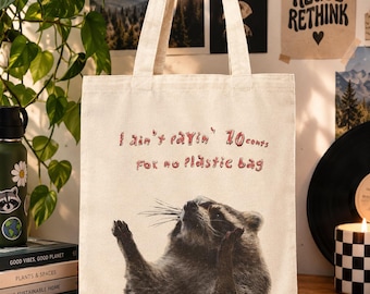 Funny Raccoon Tote Bag, Eco-Friendly Canvas Grocery Bag, Cute Raccoon Shopper, Reusable Book Tote, Animal Lover Gift