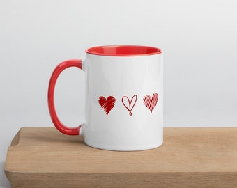 Het hartmok van de valentijnshart, rode hartkoffiemok, de mokken van de Dag van de Valentijnskaart, rood behandelde koffiemok, gift onder 20, gift voor haar
