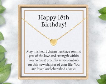 May include: A gold heart charm necklace in a gift box with a card that reads "Happy 18th Birthday!" and a message about love and strength.