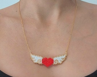 miyuki ketting, engelenhart met vergulde kralen en ketting