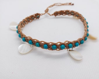 Macrame ankle bracelet, sea shell bangle,