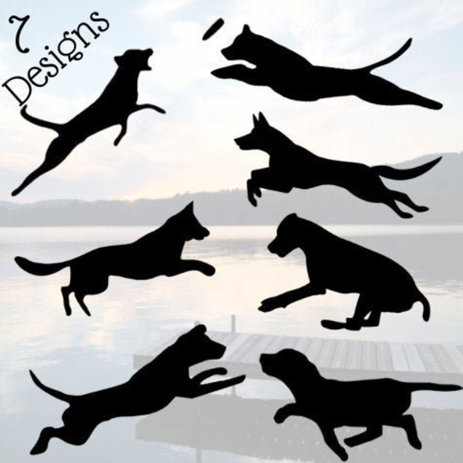 Action Hunde Silhouette Dock Tauchen Schwimmen Fliegenball Etsy