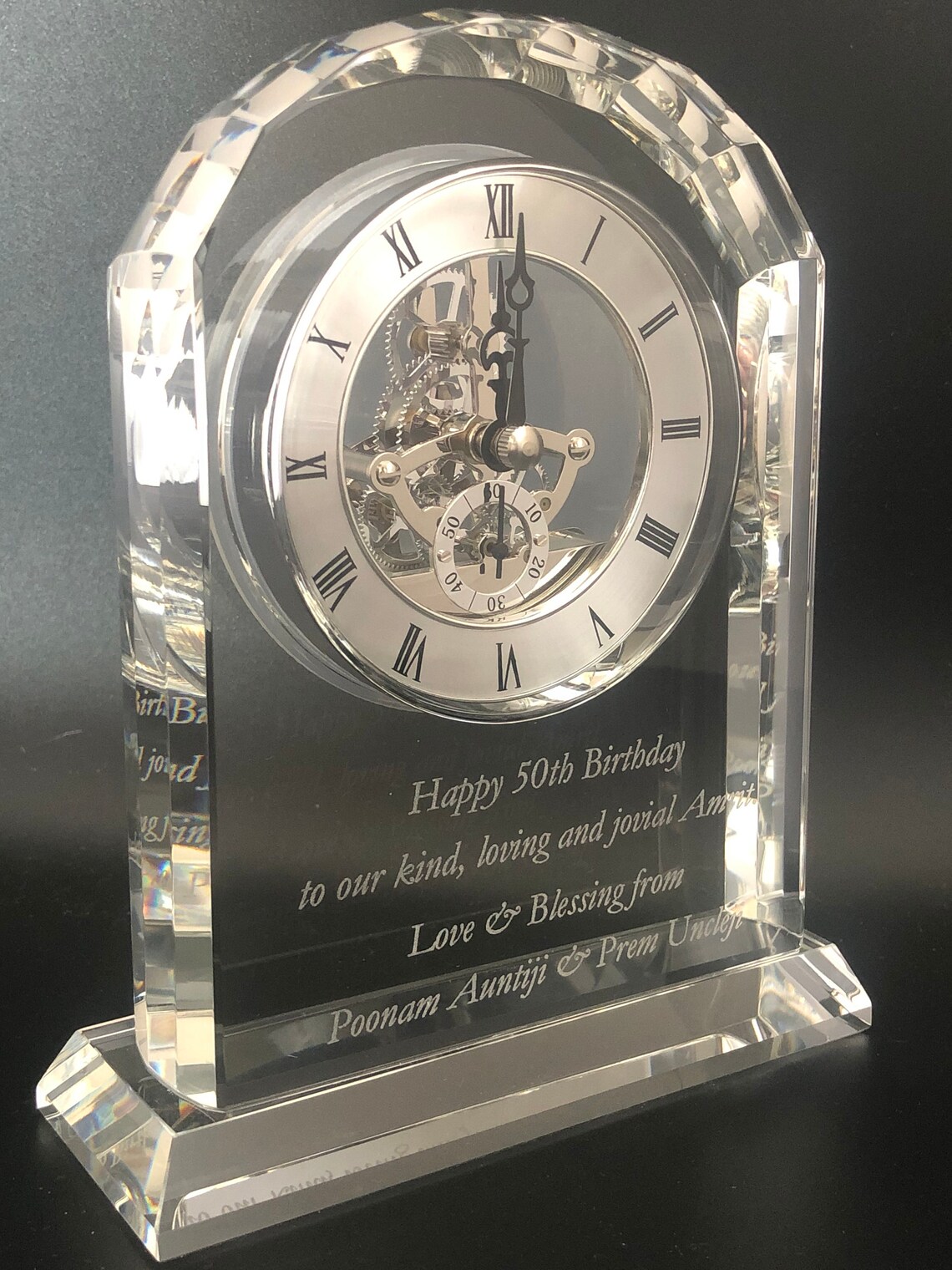 Crystal Glass Clock Personalised Engraved Etsy