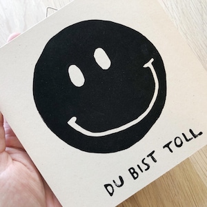 Original Linoldruck „Du bist toll“ – Smiley Poster, handgedruckt auf Finnpappe, Geschenkidee, kleines Geschenk, Dankeschön