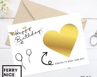 Carte à gratter d'anniversaire, Carte à gratter surprise, Surprise d'anniversaire, Carte surprise, Carte-cadeau personnalisée, Carte à gratter, Cadeau d'anniversaire