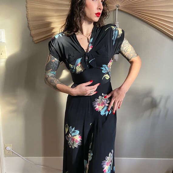 1940's Navy and Floral Dress