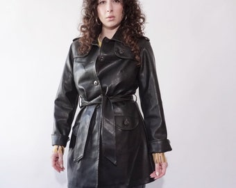 Y2K Black Leather Trench