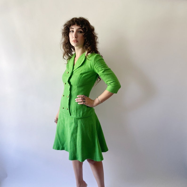 60s Kelly Green Drop Waist Dress image 1