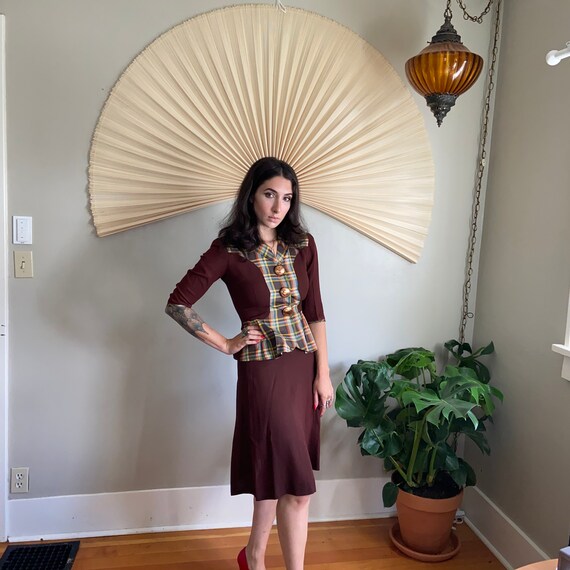 Chocolate Plaid 1940's Skirt Suit