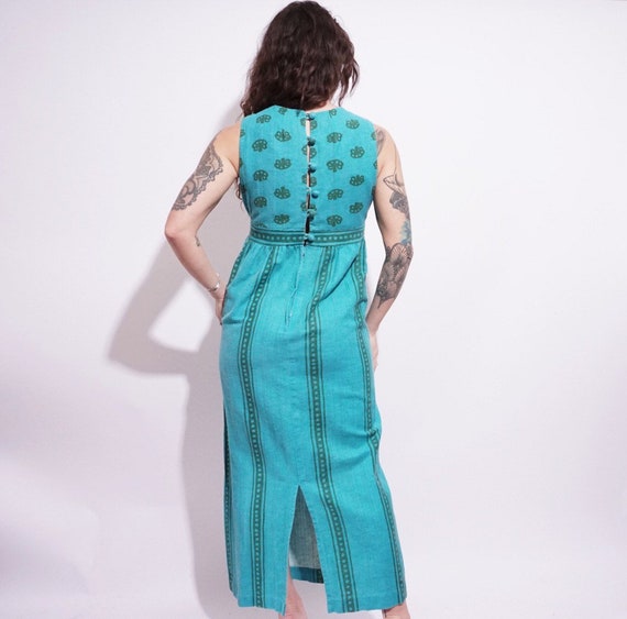 70’s Blue Green Maxi Dress - image 4