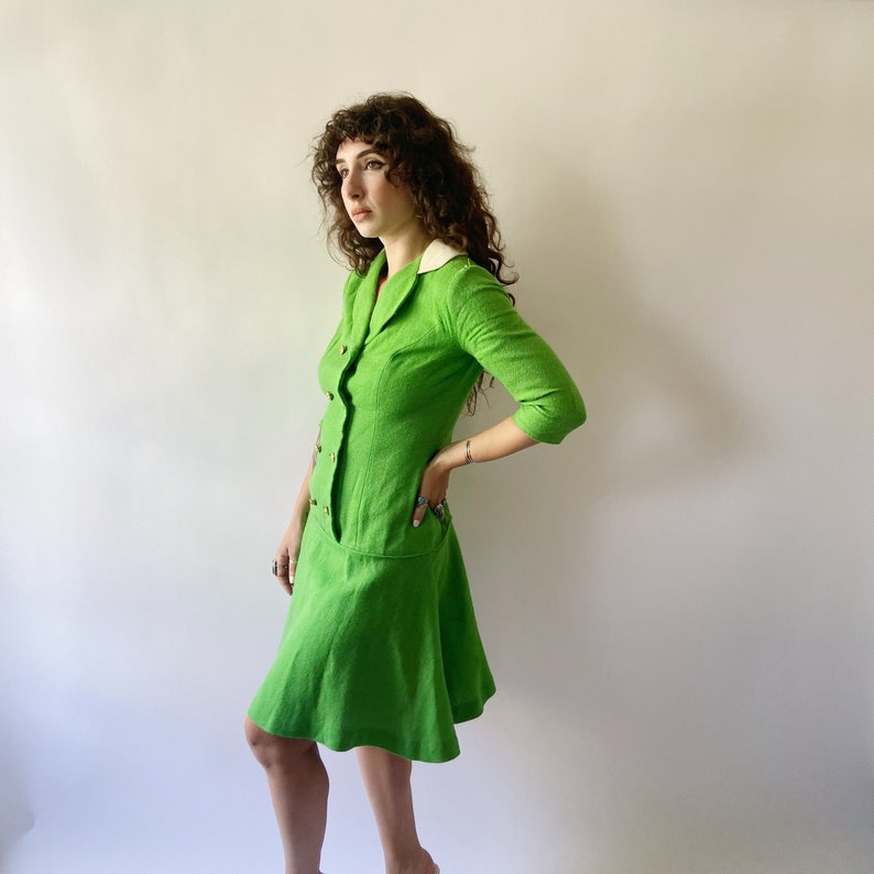 60s Kelly Green Drop Waist Dress image 6