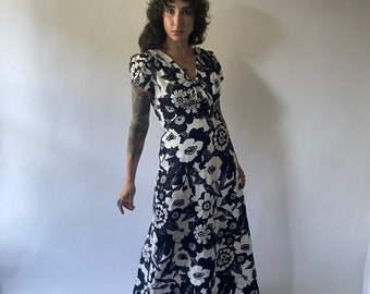 70’s B&W Floral Maxi Dress