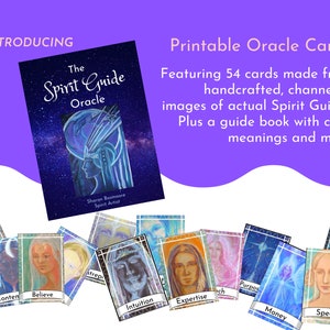 Peut inclure: Un jeu de cartes d'oracle imprimables comprenant 54 cartes avec des images de guides spirituels. Les cartes sont faites d'images artisanales et canalisées. L'ensemble comprend également un guide avec les significations des cartes et plus encore. La couverture du livre présente une image bleue et blanche d'un guide spirituel avec le titre "The Spirit Guide Oracle".