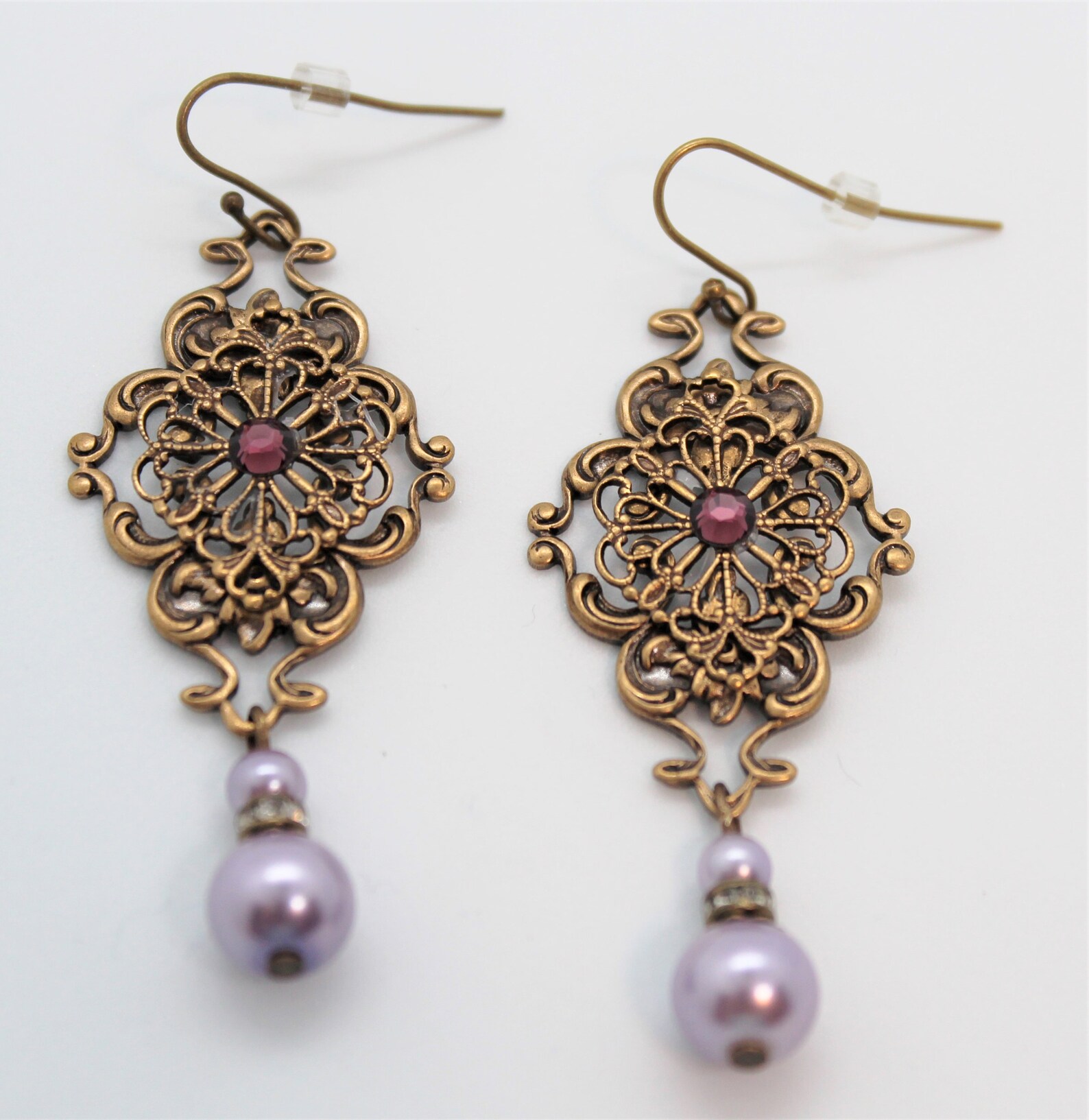 Antique Brass Pearl Dangle Earrings Etsy