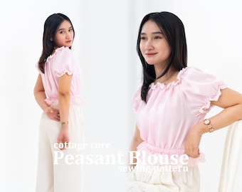 Cottage Core Peasant Blouse Sewing Pattern: Ruffled Neckline, Puffy Sleeves (PDF Download)