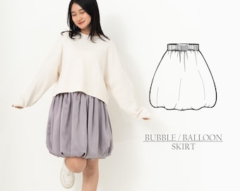 Patrón de costura en PDF para falda abullonada con burbujas de globo, descarga digital, fácil y amigable para principiantes