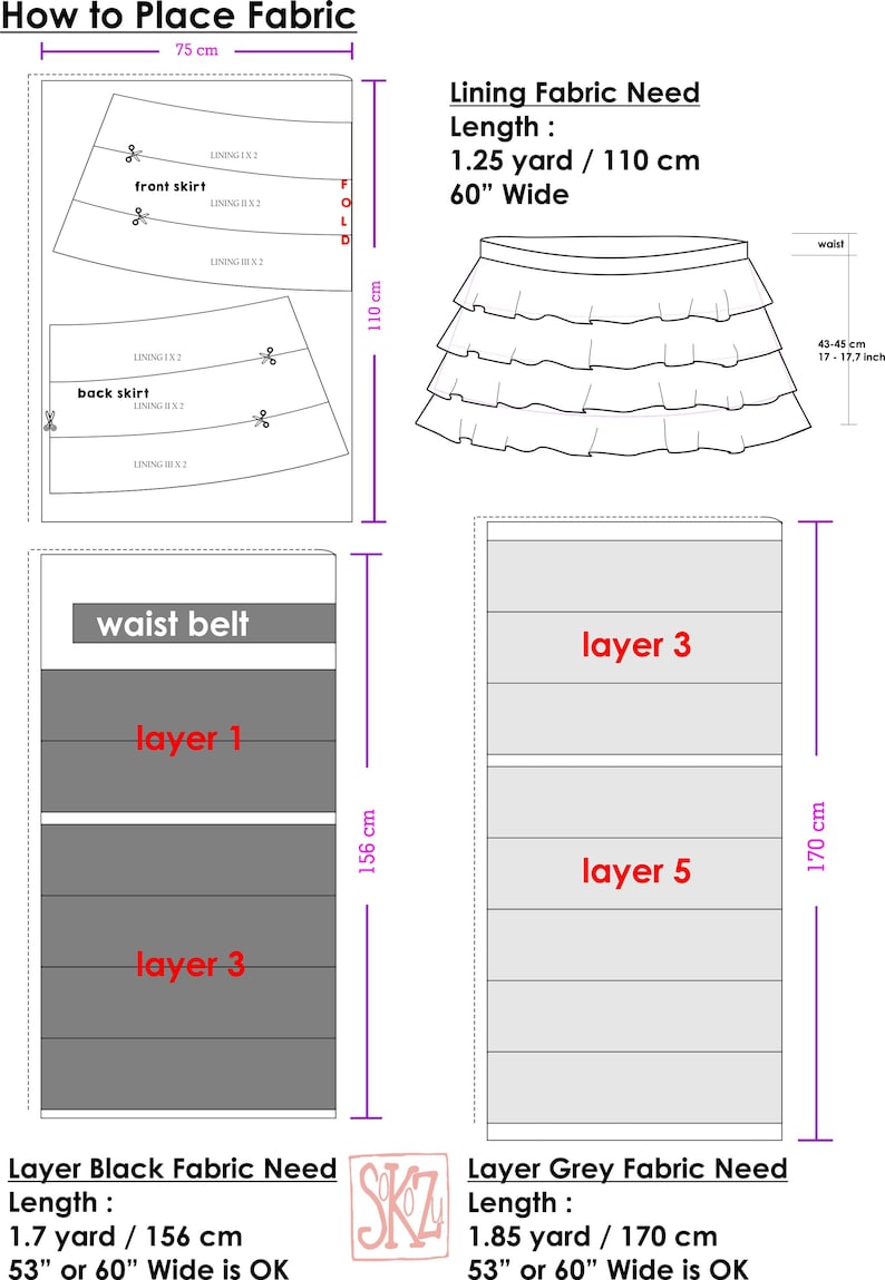 Patrón de costura para falda con volantes escalonados: Tutorial DIY para principiantes (Descarga en PDF) Falda con capas imagen 5