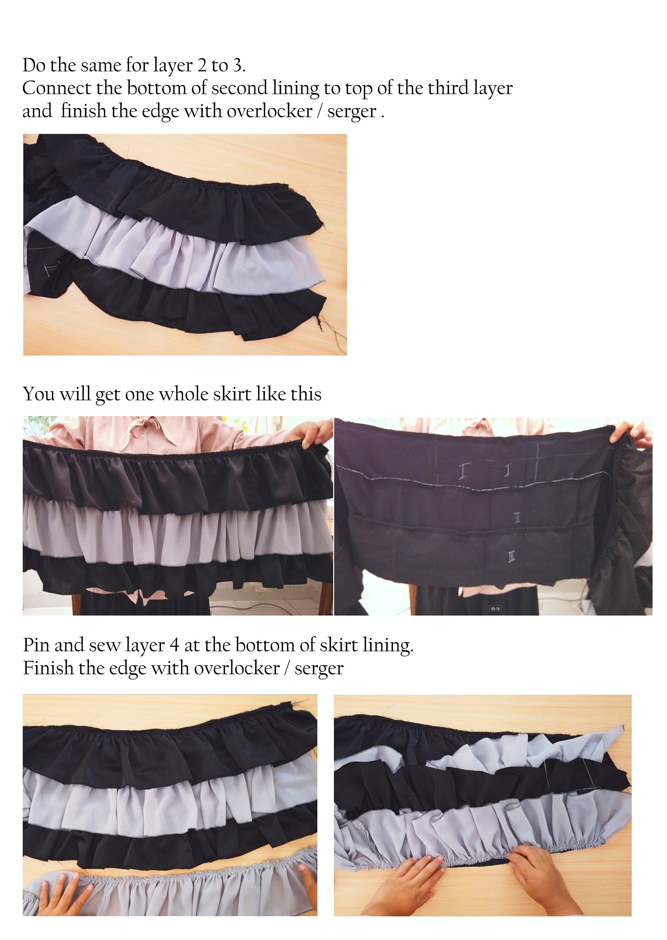 DIY Tiered Three Layer Ruffle Skirt PDF Sewing Pattern
