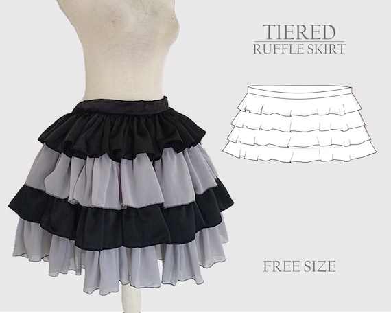 Tiered Ruffle Skirt Sewing Pattern: Beginner DIY Tutorial (PDF Download) Layered Skirt